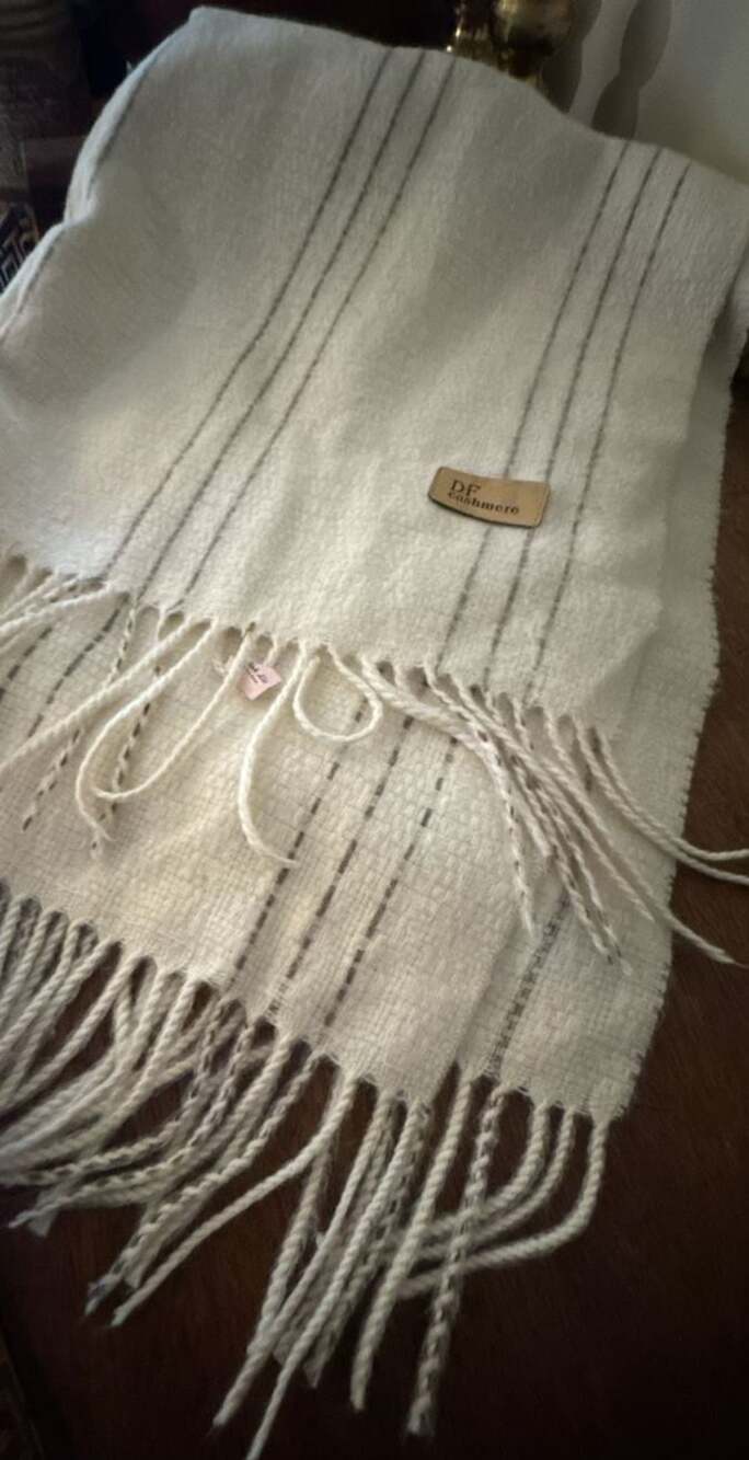 DF Cashmere Striped Fringe Scarf Ivory